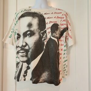 Vintage 90s MLK Jr T-Shirt‎ L Single Stitch All Over Print Black History USA